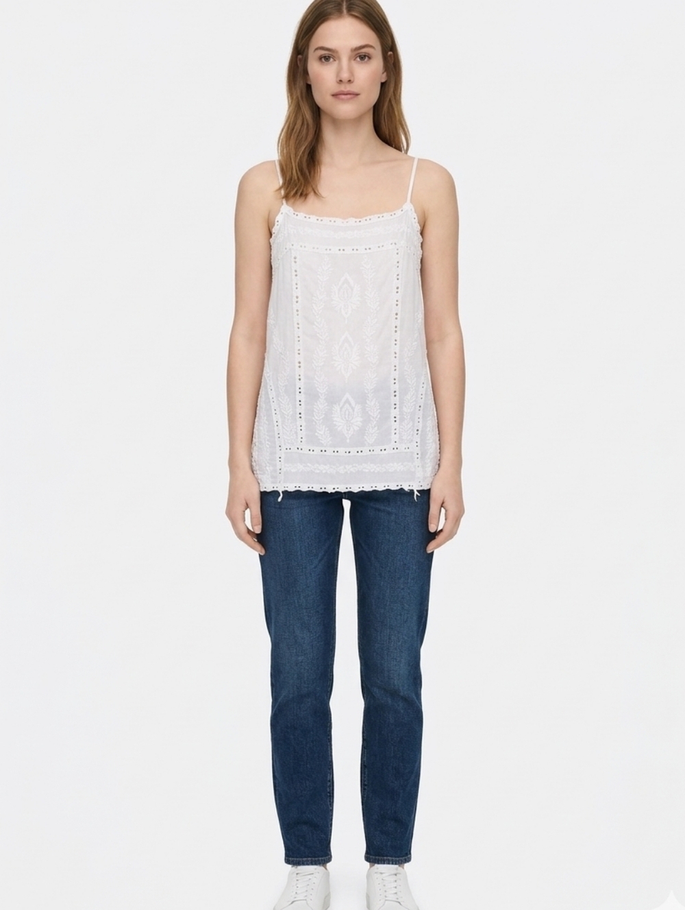 ​Karma Highway White 100% Cotton Embroidered Camisole Cami Lace Trim Sz Large